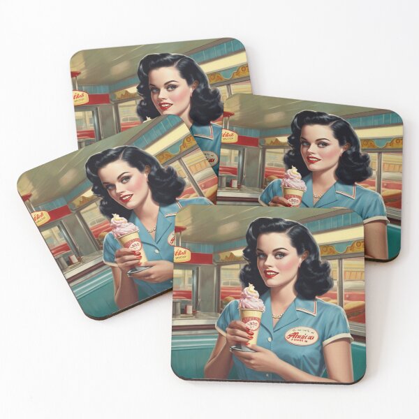 Item preview, Beautiful server in an American Diner vintage pinup advertising style art designed and sold by Vintage Designs +.