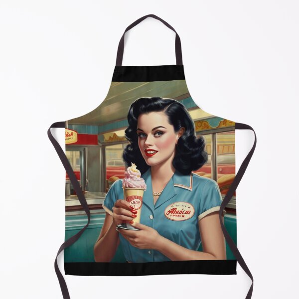 Item preview, Beautiful server in an American Diner vintage pinup advertising style art designed and sold by Vintage Designs +.