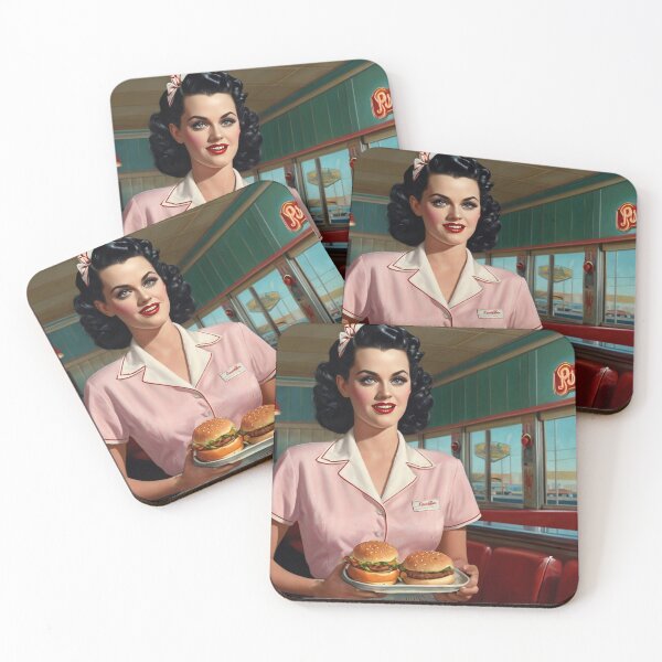 Item preview,  Beautiful server in an American Diner vintage pinup advertising style art designed and sold by Vintage Designs +.