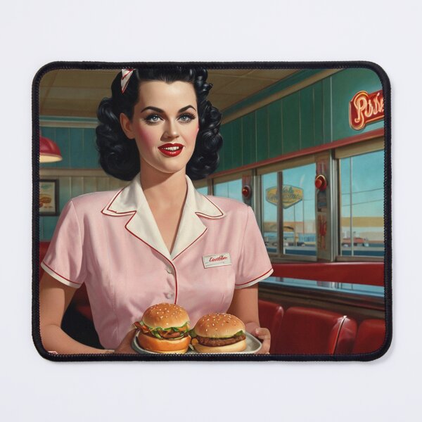 Item preview,  Beautiful server in an American Diner vintage pinup advertising style art designed and sold by Vintage Designs +.