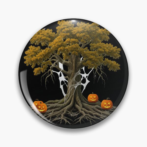Item preview, A haunted Halloween tree stands surrounded by glowing jack-o-lanterns designed and sold by prkpuriku.