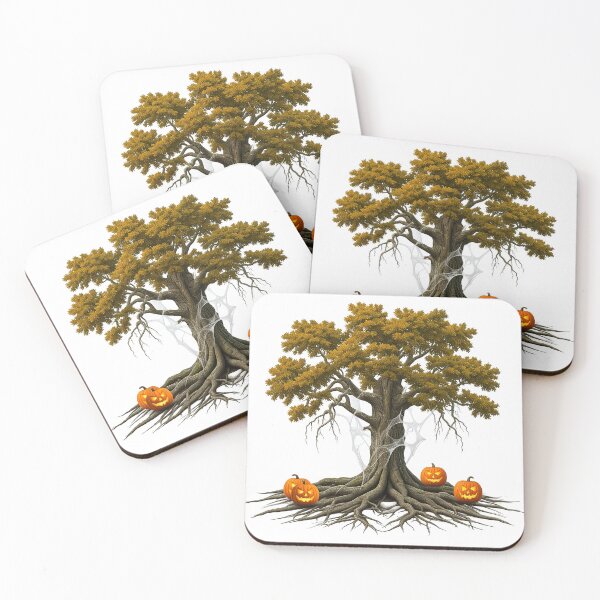 Item preview, A haunted Halloween tree stands surrounded by glowing jack-o-lanterns designed and sold by prkpuriku.