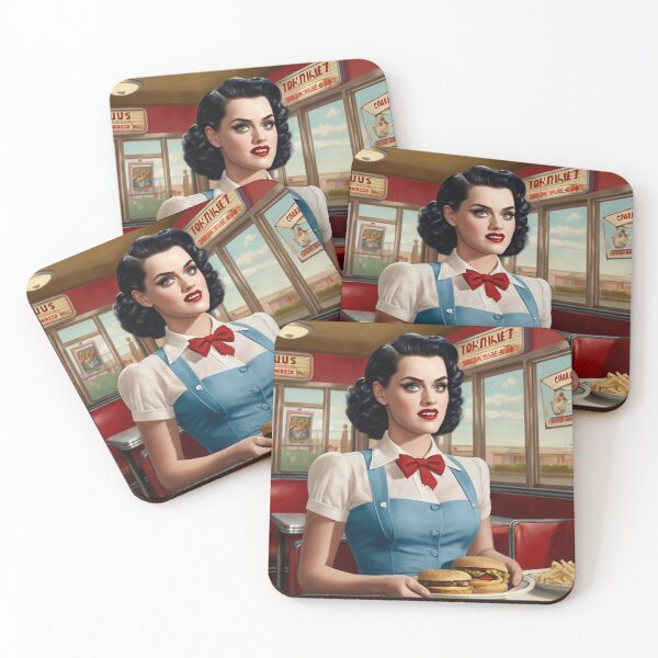 Item preview,  Beautiful server in an American Diner vintage pinup advertising style art designed and sold by Vintage Designs +.