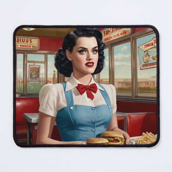 Item preview, Beautiful server in an American Diner vintage pinup advertising style art designed and sold by Vintage Designs +.