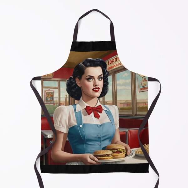 Item preview, Beautiful server in an American Diner vintage pinup advertising style art designed and sold by Vintage Designs +.