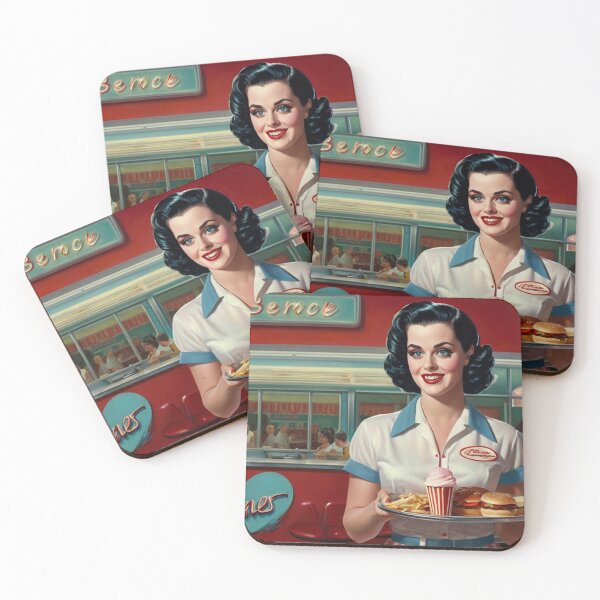 Item preview,  Beautiful server in an American Diner vintage pinup advertising style art designed and sold by Vintage Designs +.