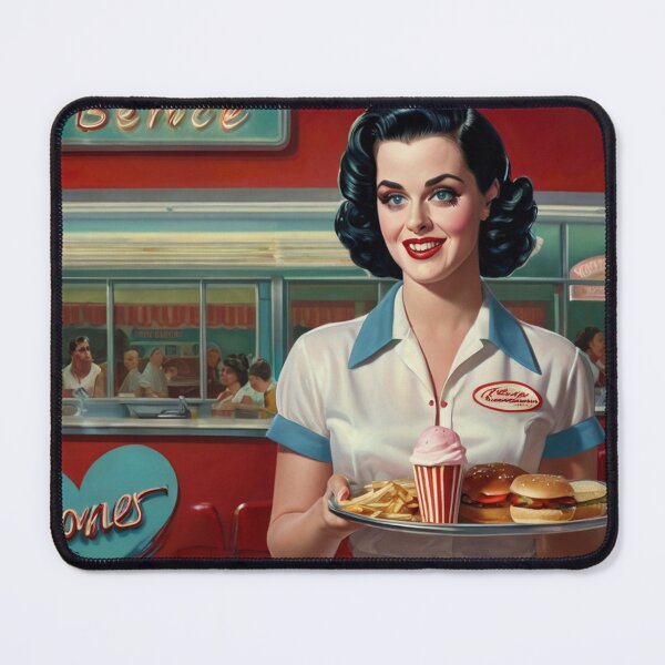 Item preview, Beautiful server in an American Diner vintage pinup advertising style art designed and sold by Vintage Designs +.
