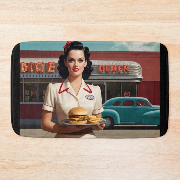 Item preview,  Beautiful server in an American Diner vintage pinup advertising style art designed and sold by Vintage Designs +.