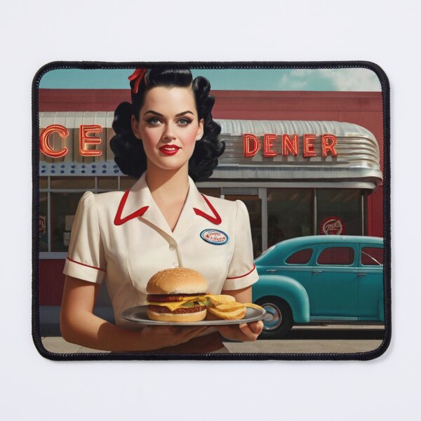 Item preview, Beautiful server in an American Diner vintage pinup advertising style art designed and sold by Vintage Designs +.