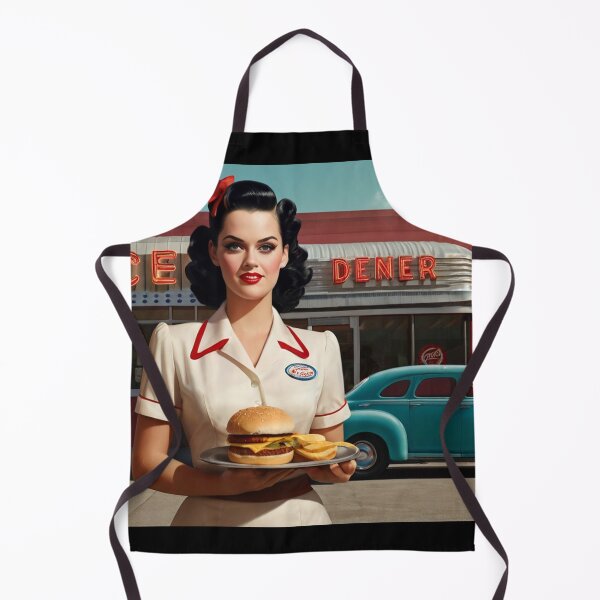 Item preview, Beautiful server in an American Diner vintage pinup advertising style art designed and sold by Vintage Designs +.