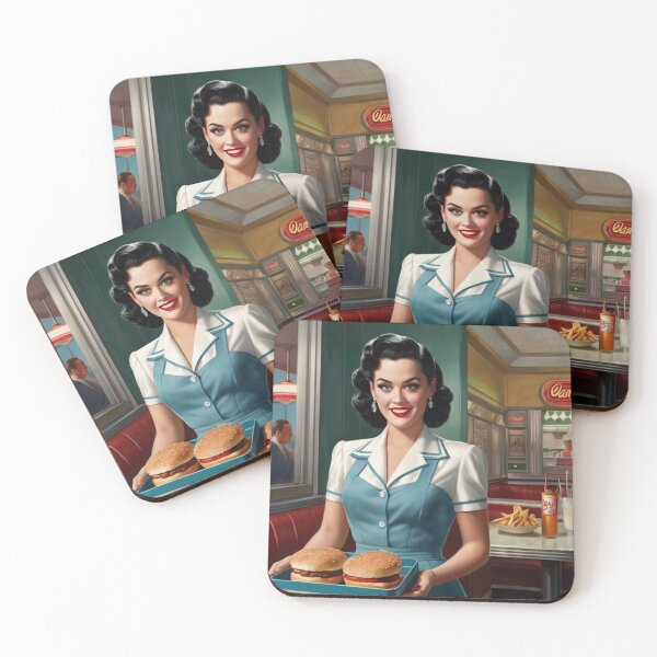 Item preview, Beautiful server in an American Diner vintage pinup advertising style art designed and sold by Vintage Designs +.