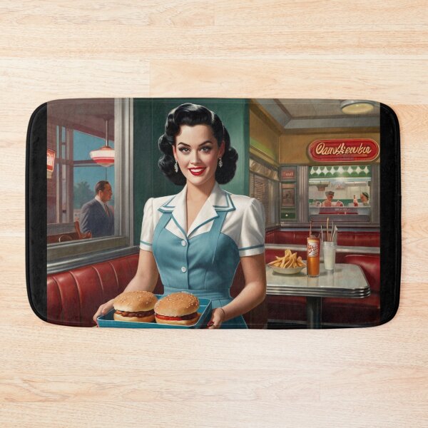 Item preview, Beautiful server in an American Diner vintage pinup advertising style art designed and sold by Vintage Designs +.
