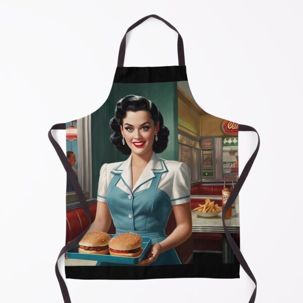 Item preview, Beautiful server in an American Diner vintage pinup advertising style art designed and sold by Vintage Designs +.