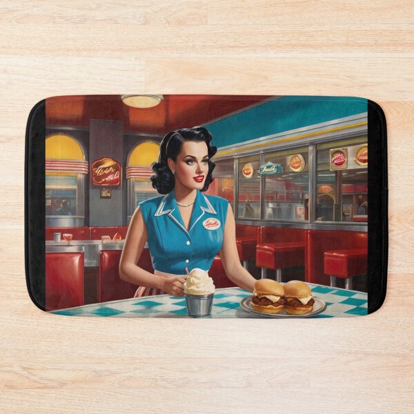 Item preview, Beautiful server in an American Diner vintage pinup advertising style art designed and sold by Vintage Designs +.