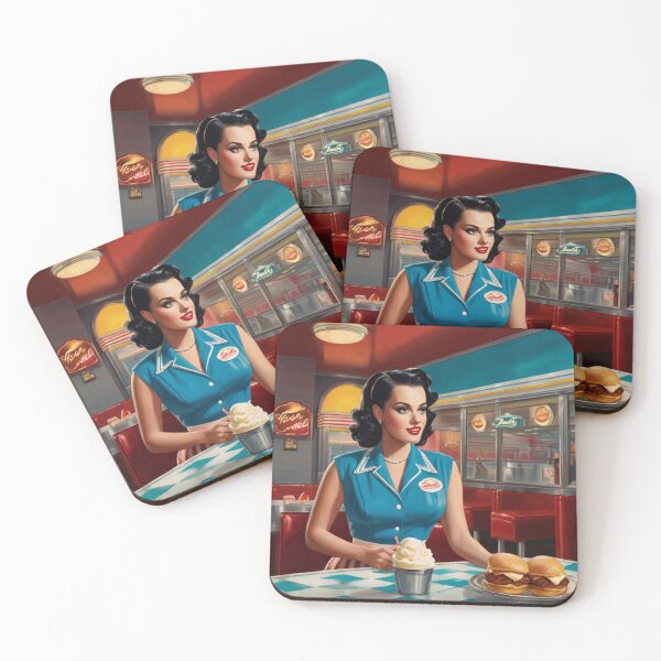 Item preview, Beautiful server in an American Diner vintage pinup advertising style art designed and sold by Vintage Designs +.