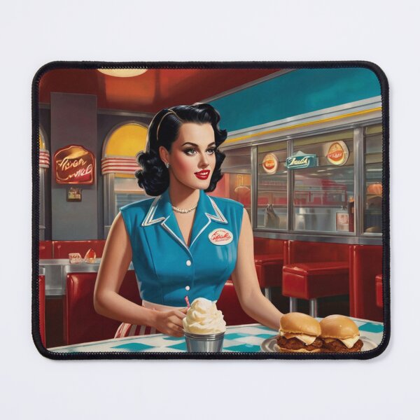 Item preview, Beautiful server in an American Diner vintage pinup advertising style art designed and sold by Vintage Designs +.