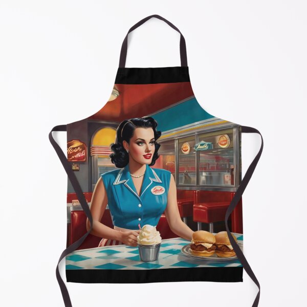 Item preview, Beautiful server in an American Diner vintage pinup advertising style art designed and sold by Vintage Designs +.