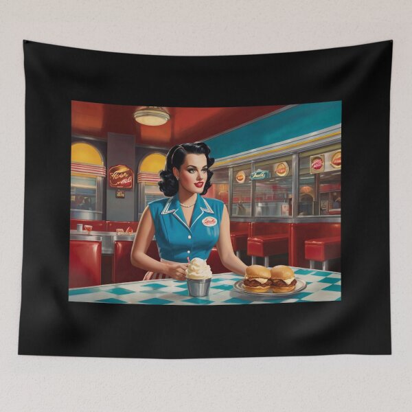 Item preview, Beautiful server in an American Diner vintage pinup advertising style art designed and sold by Vintage Designs +.