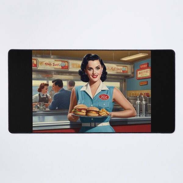 Item preview,  Beautiful server in an American Diner vintage pinup advertising style art designed and sold by Vintage Designs +.