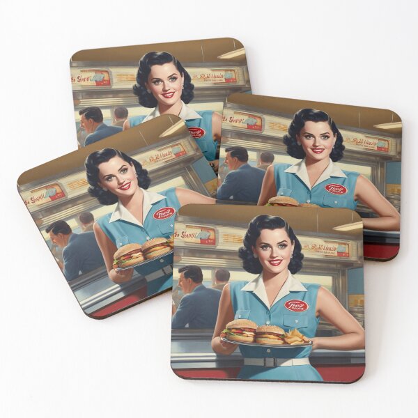 Item preview,  Beautiful server in an American Diner vintage pinup advertising style art designed and sold by Vintage Designs +.