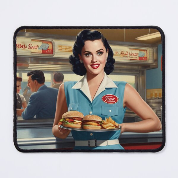 Item preview, Beautiful server in an American Diner vintage pinup advertising style art designed and sold by Vintage Designs +.
