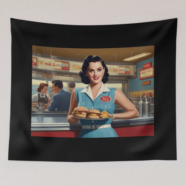 Item preview,  Beautiful server in an American Diner vintage pinup advertising style art designed and sold by Vintage Designs +.