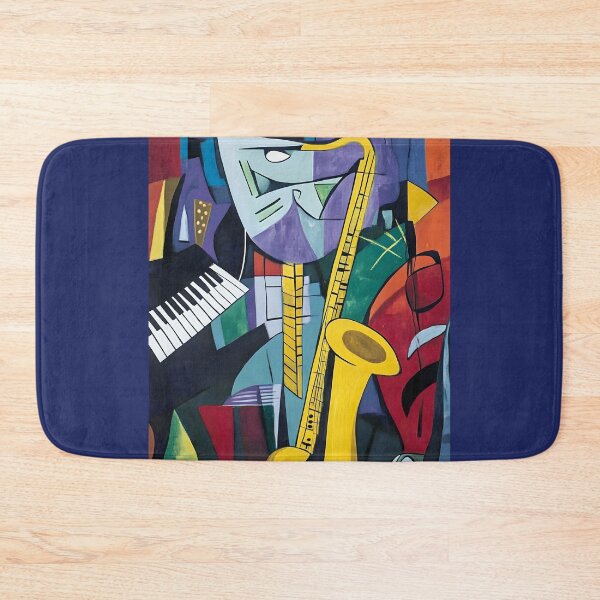 Item preview, Abstract Composition Featuring Saxophone and Keyboard with Geometric Shapes and Bright Colors Generative AI designed and sold by OlfactoART Studio.