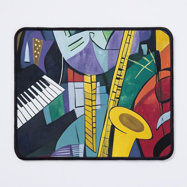 Item preview, Abstract Composition Featuring Saxophone and Keyboard with Geometric Shapes and Bright Colors Generative AI designed and sold by OlfactoART Studio.
