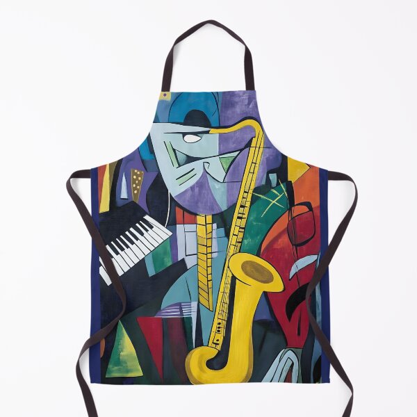 Item preview, Abstract Composition Featuring Saxophone and Keyboard with Geometric Shapes and Bright Colors Generative AI designed and sold by OlfactoART Studio.