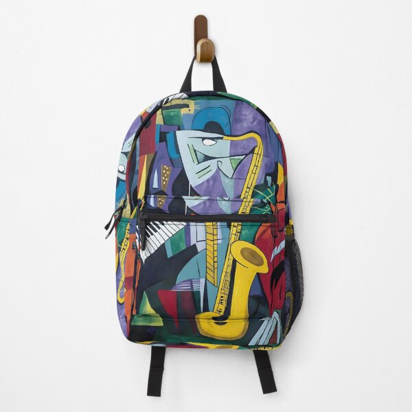 Item preview, Abstract Composition Featuring Saxophone and Keyboard with Geometric Shapes and Bright Colors Generative AI designed and sold by OlfactoART Studio.