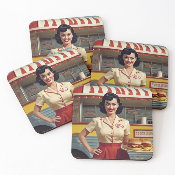 Item preview, Beautiful server in an American Diner vintage pinup advertising style art designed and sold by Vintage Designs +.