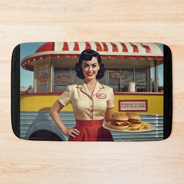 Item preview, Beautiful server in an American Diner vintage pinup advertising style art designed and sold by Vintage Designs +.