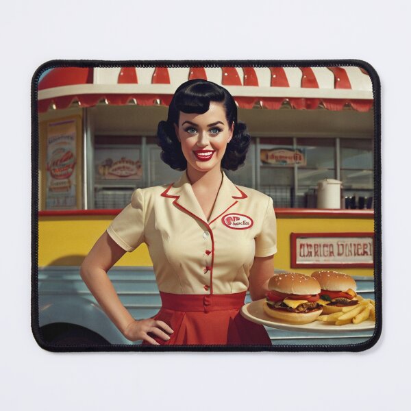 Item preview, Beautiful server in an American Diner vintage pinup advertising style art designed and sold by Vintage Designs +.