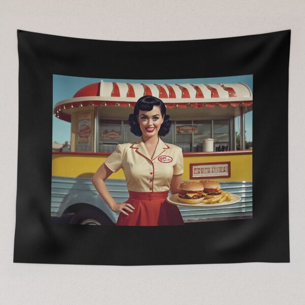 Item preview, Beautiful server in an American Diner vintage pinup advertising style art designed and sold by Vintage Designs +.