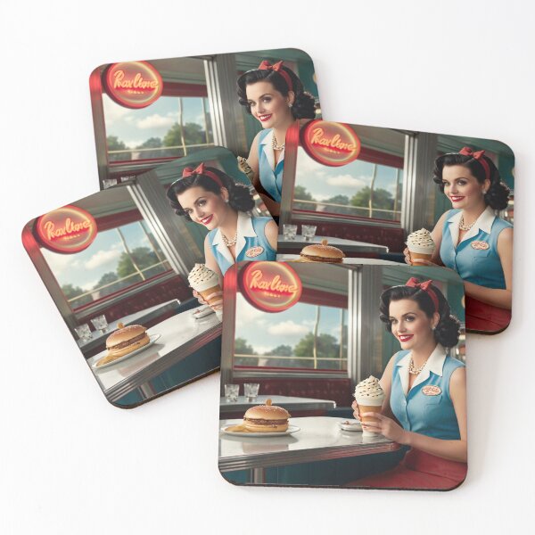 Item preview, Beautiful server in an American Diner vintage pinup advertising style art designed and sold by Vintage Designs +.