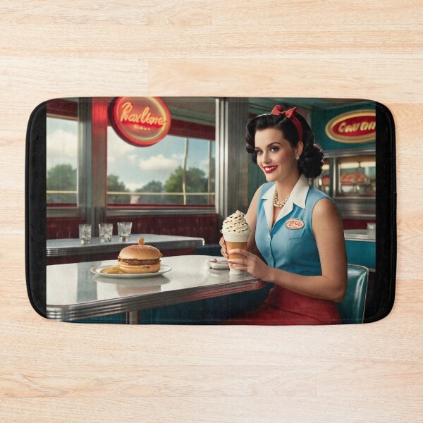 Item preview, Beautiful server in an American Diner vintage pinup advertising style art designed and sold by Vintage Designs +.