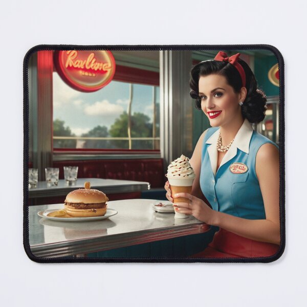 Item preview, Beautiful server in an American Diner vintage pinup advertising style art designed and sold by Vintage Designs +.
