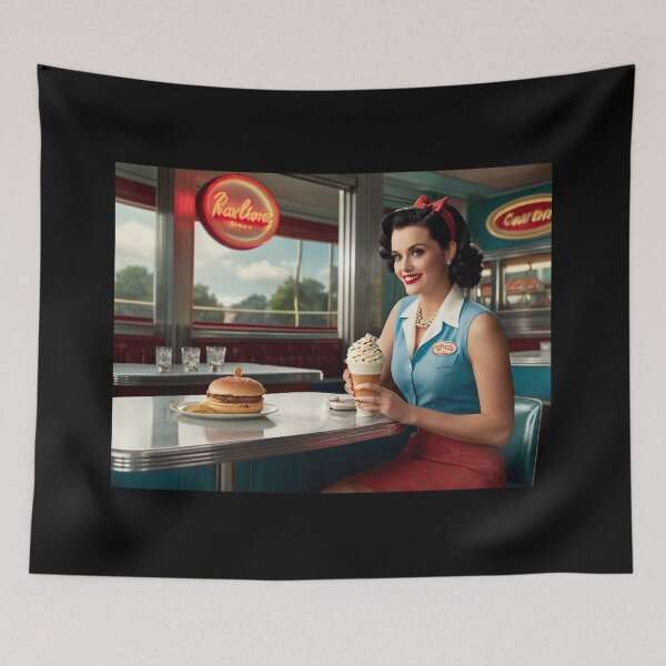 Item preview, Beautiful server in an American Diner vintage pinup advertising style art designed and sold by Vintage Designs +.