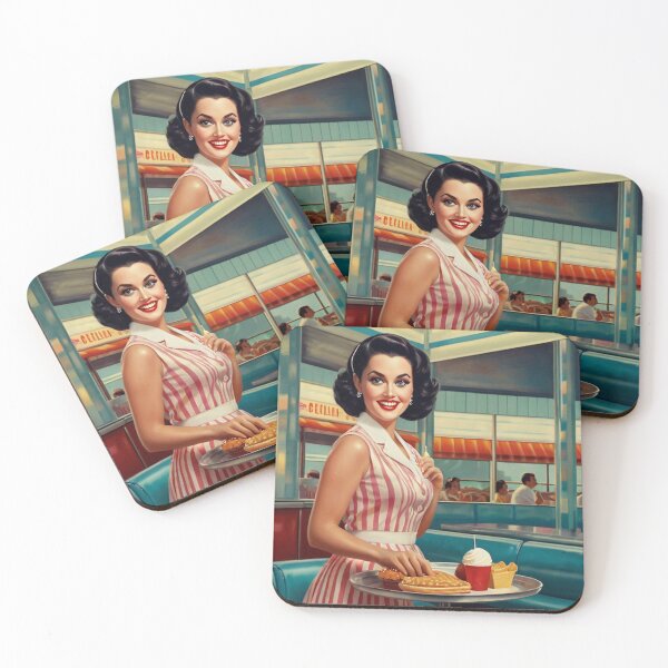 Item preview,  Beautiful server in an American Diner vintage pinup advertising style art designed and sold by Vintage Designs +.