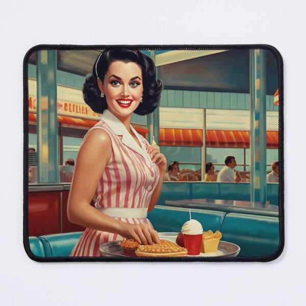 Item preview, Beautiful server in an American Diner vintage pinup advertising style art designed and sold by Vintage Designs +.
