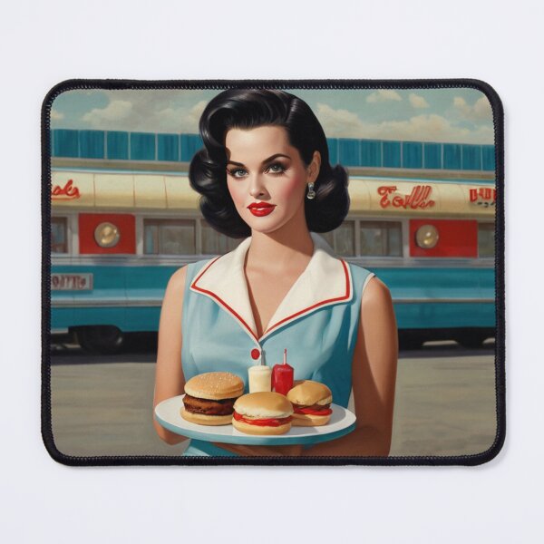 Item preview, Beautiful server in an American Diner vintage pinup advertising style art designed and sold by Vintage Designs +.