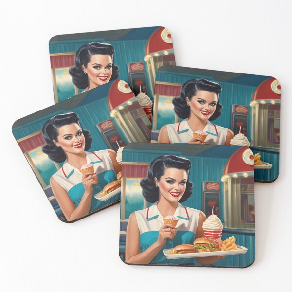 Item preview,  Beautiful server in an American Diner vintage pinup advertising style art designed and sold by Vintage Designs +.