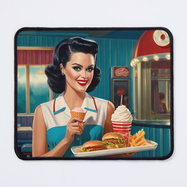 Item preview, Beautiful server in an American Diner vintage pinup advertising style art designed and sold by Vintage Designs +.