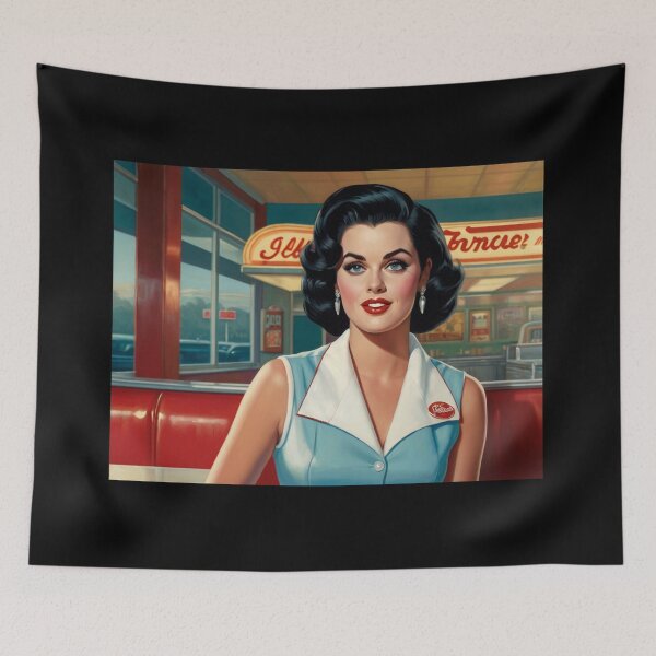 Item preview,  Beautiful server in an American Diner vintage pinup advertising style art designed and sold by Vintage Designs +.