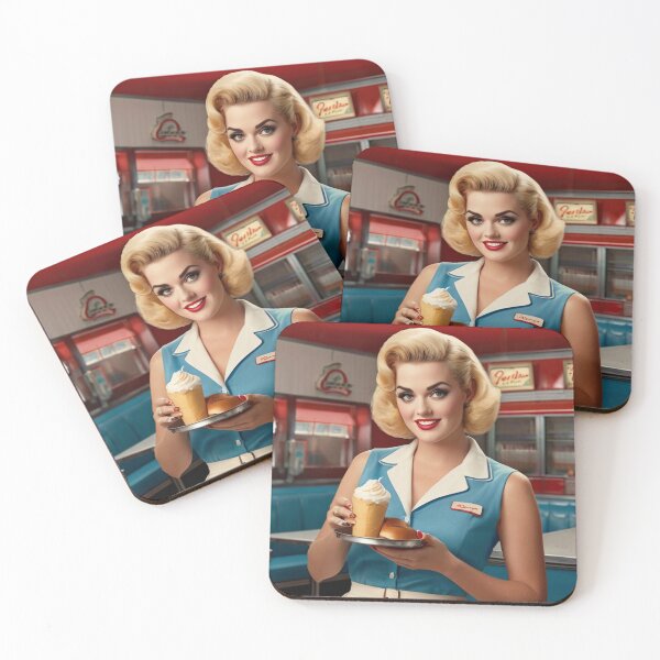 Item preview, Beautiful server in an American Diner vintage pinup advertising style art designed and sold by Vintage Designs +.