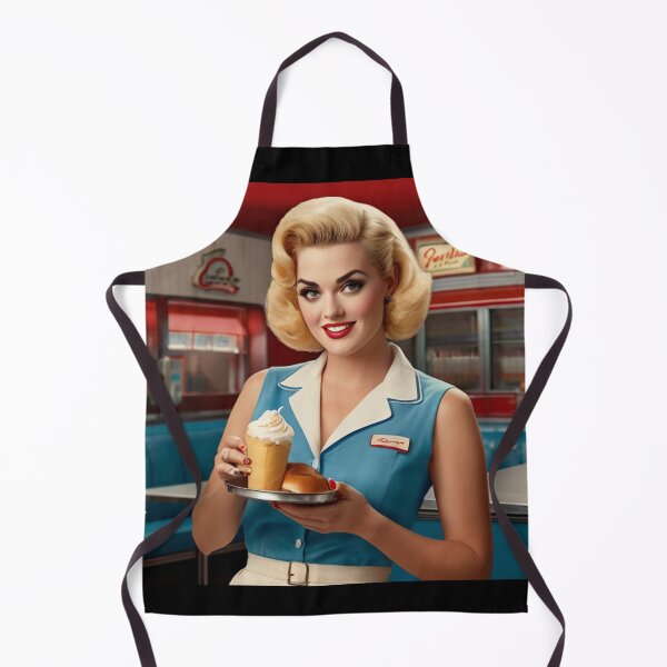 Item preview, Beautiful server in an American Diner vintage pinup advertising style art designed and sold by Vintage Designs +.