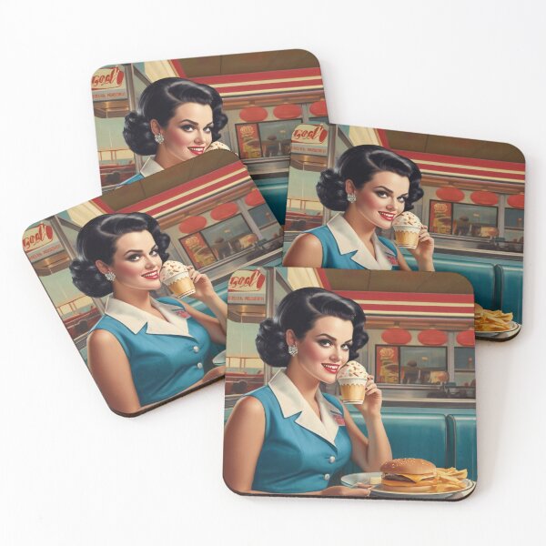 Item preview,  Beautiful server in an American Diner vintage pinup advertising style art designed and sold by Vintage Designs +.