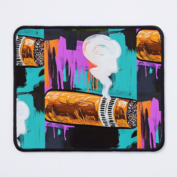Item preview, Stylized Cigar Emitting Swirling Smoke Against a Vibrant Background with Dynamic Paint Drips designed and sold by OlfactoART Studio.