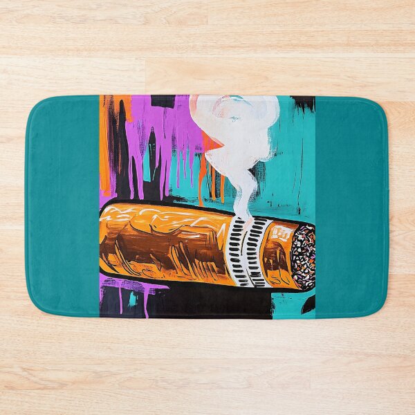Item preview, Stylized Cigar Emitting Swirling Smoke Against a Vibrant Background with Dynamic Paint Drips designed and sold by OlfactoART Studio.