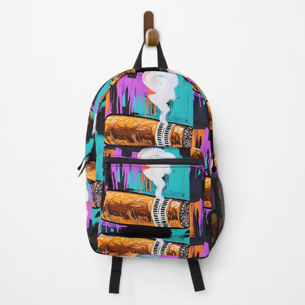 Item preview, Stylized Cigar Emitting Swirling Smoke Against a Vibrant Background with Dynamic Paint Drips designed and sold by OlfactoART Studio.
